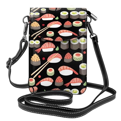 Sac bandoulière porte-téléphone motif sushi en cuir PU pour femme