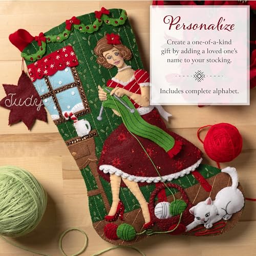 Image of Bucilla, Felt Applique 18 inch Stocking Making Kit, Holiday Knitting, Perfect for DIY Arts and Crafts