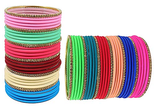 Image of NMII Non-Precious Metal with Base Metal Spreads with Zari Glossy Finished Premium Traditional Bridal Chuda Bangle set for Women and Girls