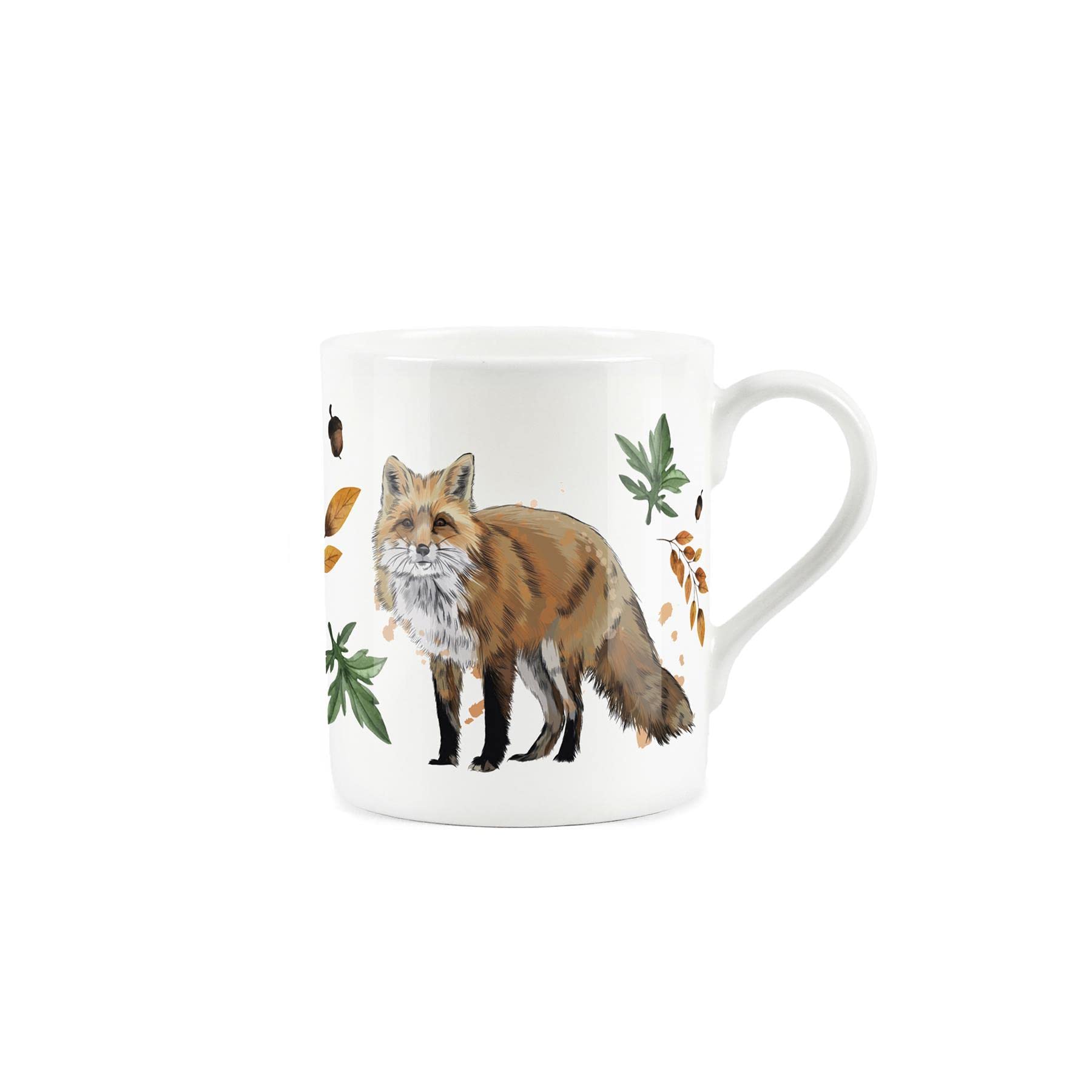 Purely Home Fox and Autumn Foliage Mug - Small Fine Bone China White Mug Coffee/Tea Present Gift