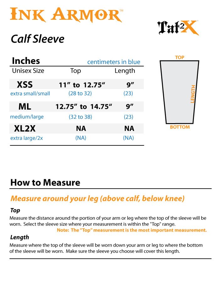 Tat2X Ink Armor Premium Calf Tattoo Cover Up Sleeve - No Slip Gripper - U.S. Made - Black - XL2X - Image 3