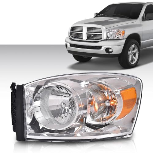 Image of GRAND ORANGE Headlight Assembly Diver Left Side Compatible with Dodge Ram 1500 Truck 2006-2008 /Fit Dodge Ram 2500 3500 Truck 2006-2009 w /Bulbs Clear Lens Chrome Housing Amber Reflector