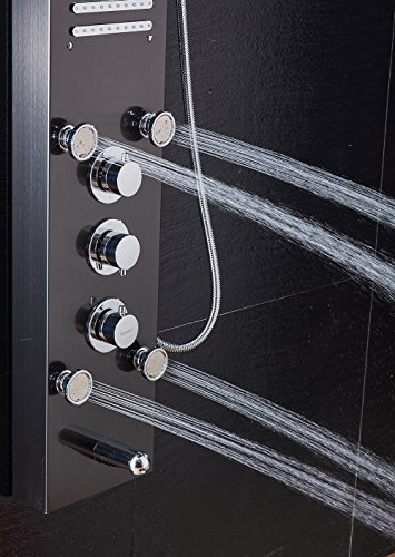 Image of ELLO&ALLO LED Shower Panel Tower System, Hydroelectricity Display Rain Massage with Jets, Brushed Black