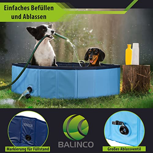 Stabiler Hundepool | Planschbecken für Hunde | Faltbarer Pool mit Ablassventil | rutschfeste Badewanne | Bällebad Kinder | Bälle Bad inkl. Badebürste & Reparaturset - Dog Pool 80x30 (Blue) - Image 5