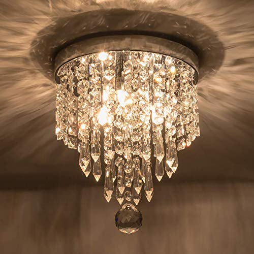 riomasee Mini Chandelier Flush Mount Crystal Ceiling Light 3 Lights