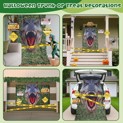 Presentastic Halloween Dinosaur Trunk or Treat Car Decorations Kit for SUV, Car-Safe & Reusable Realistic Dino Tarp & Stickers for Jurassic Park Theme Party Haunted House Archway Garage Decor -13Pcs - image 2