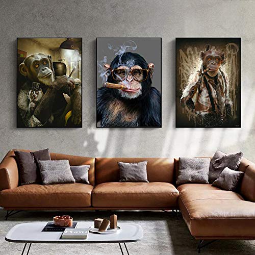 Singe fumer peinture mur art toile 30x45cm pour salon