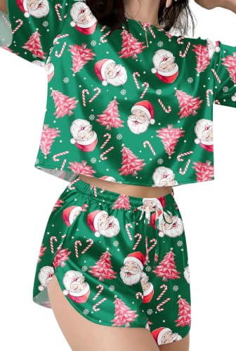 Ekouaer Split Short Silk Pajamas for Women Cute Short Sleeve Pj Set 2 Piece - image 2