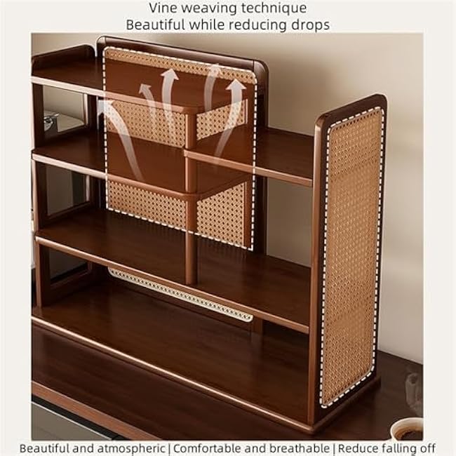 Kitchen Countertop Storage Rack Cup Holder Mug Organizer Display Rack Bamboo Multi-Layer Shelves with Rattan Decor for Dinning Room Study Office Elegant(Natural,50cm)