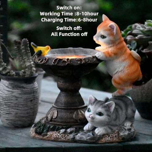 Image of XERGY Solar Powered Garden Decor Cute Cat & Bird Resin Statue with LED Bowl - Outdoor Decorative Lamp with Dusk to Dawn Sensor, Waterproof Light for Lawn,Terrace & Balcony Decor (Multicolor)