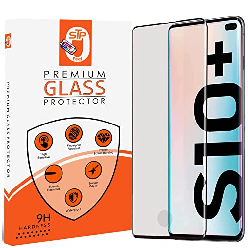 Image of STP FEEL Advanced Black Border Tempered Glass Protector For Samsung Galaxy S10 Plus with Fingerprint Hole | Full Glue Edge to Edge Screen Protector Guard Protector, Pack of 1