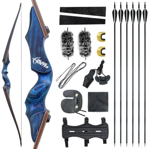60″ Black Hunter Longbow Right Hand 20-60lbs Takedown Bow and Arrow Set