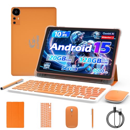 Android 15 �^�u���b�g 10�C���`�A�L�[�{�[�h/�}�E�X/�P�[�X/�X�^�C���X�t��2�C��1�^�u���b�g�A20GB RAM+128GB ROM/2TB�g���A2.0Ghz�N�A�b�h�R�A�v���Z�b�T�A1280 x 800 HD�^�b�`�X�N���[���A8MP�J�����A60