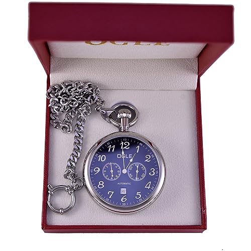 Image of OGLE 3ATM Waterproof Stainless Steel Energy Storage Display Day Calendar Large Size Fob Self Winding Automatic Skeleton Mechanical Pocket Watch