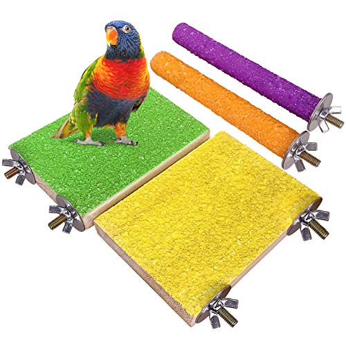 LIMIO Bird Perch Hamster Toys Parrot Stand 4PCS Rough Sand Wood Perch Bird Cage Accessories for Parakeets Supplies Budgie Natural Wood Platform