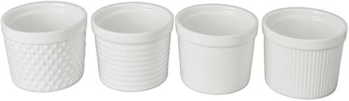 Ramekin (molde pequeño para hornear) BIA Cordon Blue, juego de 4 con diferentes texturas, Blanco