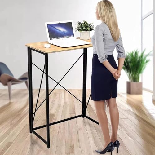 Vockol Bureau Pliable Assis Debout, Hauteur 110 cm, pour Ordinateur et Petit Espace, Bois avec Structure en Métal, 80 x 40 x 110 cm, Beige