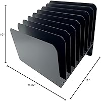 Vista 4 de Huron Carpeta organizadora de archivos de escritorio, inclinada inclinada, 8 ranuras, acero negro de grado comercial