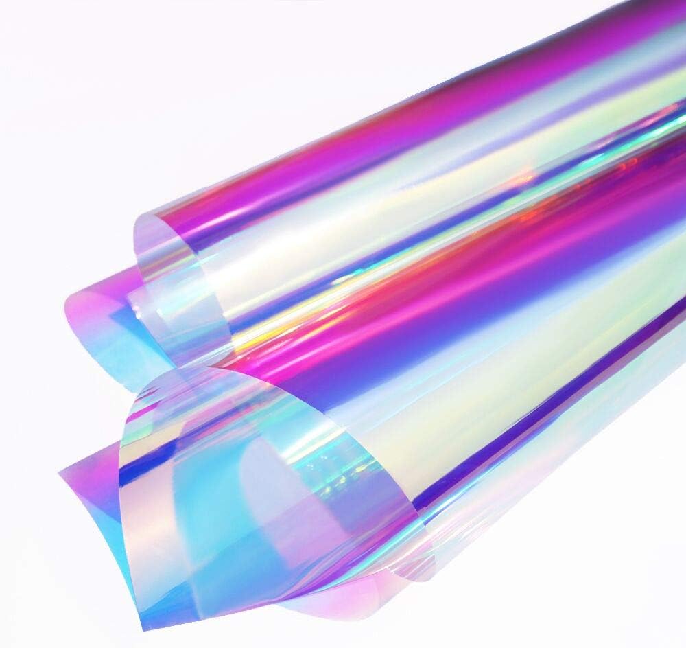 Holographic Decorative Iridescent Window Film Adhesive Glass Film Chameleon Rainbow Effect for Home Decal DIY Christmas Party Decoration, 24Inch x 10Feet, Cool Color