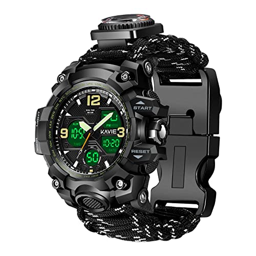 Montre de survie numérique militaire 23 en 1 pour homme, tactique, multifonction et réglable, étanche, double cadran avec boussole et bracelet en paracorde,...