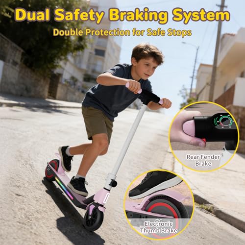 Image of SIMATE Electric Scooter for Kids 6-14, Colorful Lights & Double Brake System, Aluminum Alloy Frame, Foldable, LED Display, for Boys Girls