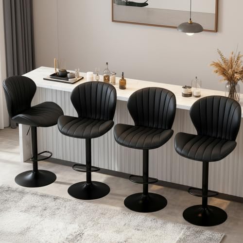 Bar Stools Set of 4, Adjustable Faux Leather Counter Height Barst...