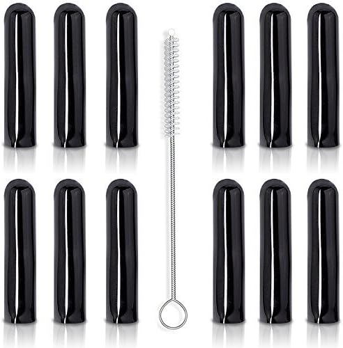 Liquor Pour Spout Covers Set: Combo Kit Of 12 Long Rubber Dust Cap for Liquor Bottle Pourers and A Cleaning Brush - Bar Accessories