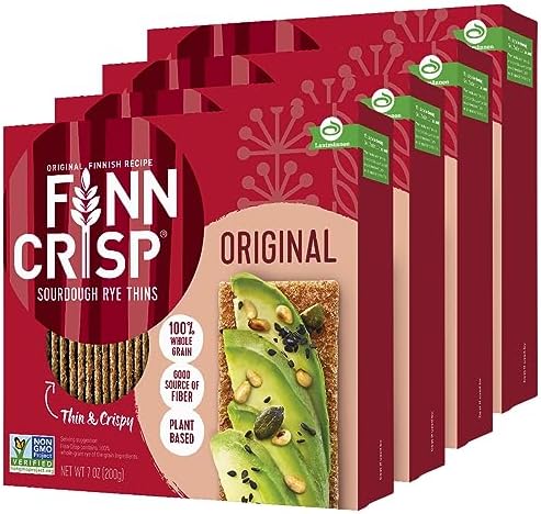 Finn Crisps Original Rye Crispbread 7oz | Thin, Crispy Rye Flatbread Crackers | Multipack of Authentic Finnish Sourdough Crispbread | Whole Grain Rye Crackers [4 Boxes x 7oz]
