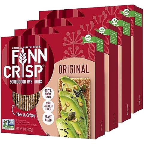 Finn Crisps Original Rye Crispbread 7oz | Thin, Crispy Rye Flatbread Crackers | Multipack of Authentic Finnish Sourdough Crispbread | Whole Grain Rye Crackers [4 Boxes x 7oz] Cover