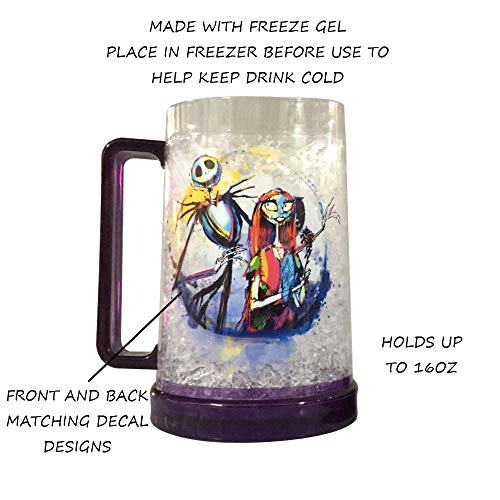 Image of Silver Buffalo Nightmare Before Christmas Views Disney's Stitch Hawaiian Flower Freeze Gel Plastic Stein, 16-Ounce, Purple