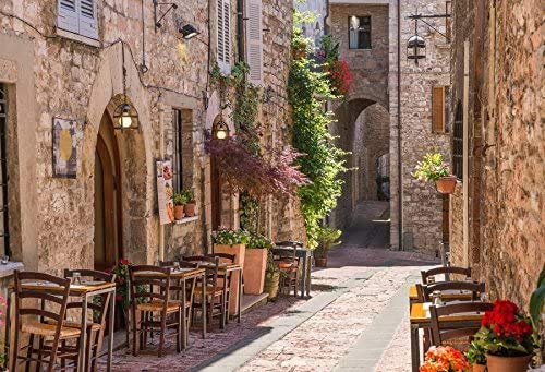 Leyiyi 5x4ft Photography Background Italian Wedding Backdrop European Travel Downtown Street Caffee Vintage Buildings Sunshine Honeymoon Summer