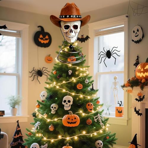 Encaje de árbol de Halloween 3D de calavera gótica para adorno espeluznante interior y exterior 4