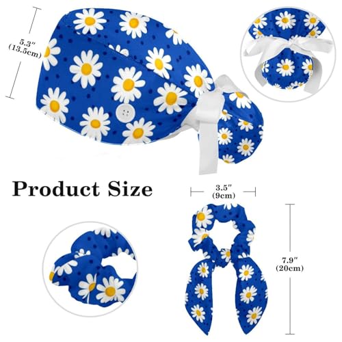 Image of Colored Butterflies Scrub Caps Women Ponytail, Adjustable Bouffant Surgical Caps with Button, Nurse Hats Long Hair