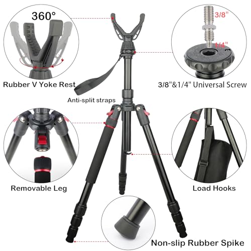 Image of Adjustable Shooting Tripod for Rifles,Shooting Stick 3-in-1 Convertible Tripod /Monopod /Bipod, 22.8″-61″ Height, Lightweight Aluminum Alloy with Carrying Bag, Stable Rifle Rest for Hunting Outdoor