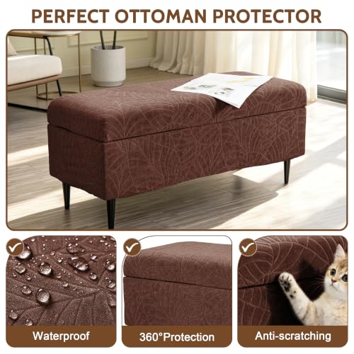 Image of FUANGUI Waterproof Ottoman Cover Slipcovers Rectangular Folding Stretch | Storage Bench Footrest Sofa Stool Covers Footstool Protector with Elastic Bottom, Removable Washable,Large