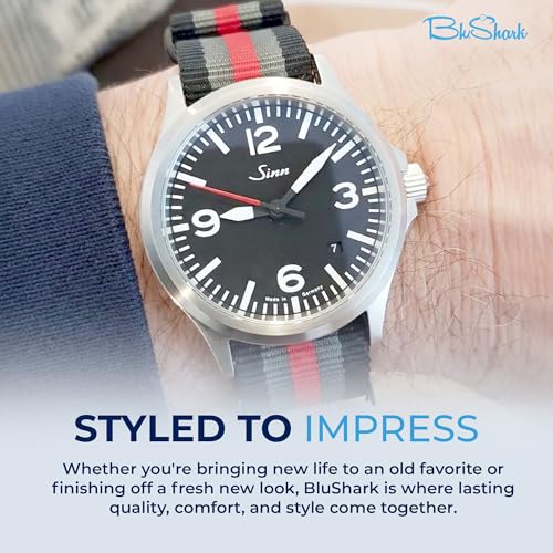 Image of BluShark - Original Collection Military-Style Waterproof Watch Strap, Fits All Timepiece Brands, Durable Nylon Wristwatch Accessories with Stainless Steel Buckle - 18mm, 20mm, 22mm & 24mm Watch Bands