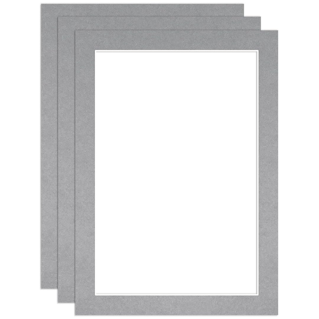 Procut Global 70x50cm Silver Picture Mounts to Fit 60x40cm Aperture - Precision Cut Cardboard Photo Mount - Ideal for Frames, Prints, Artwork & Certificates - Sizes & Colours Available - 3 Pack