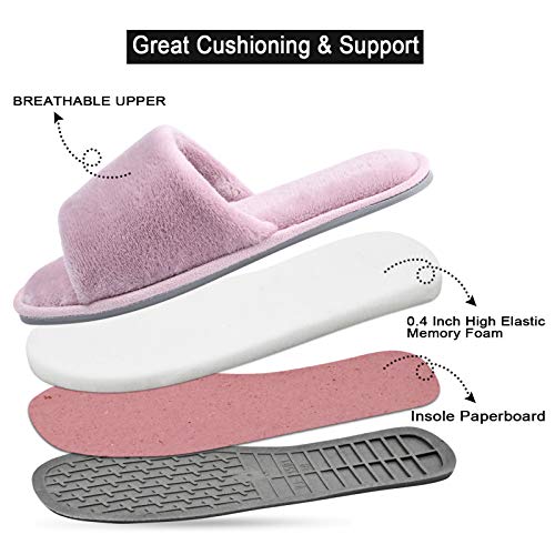 Image of DL Open Toe Slippers for women Indoor, Cozy Memory Foam Womens House Slippers Summer Slip On, Comfy Soft Flannel Womens Bedroom Slippers Slide Breathable Size 5-6 7-8 9-10