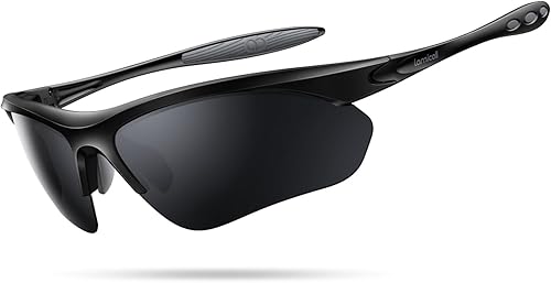 Lamicall 22g Polarized Sports Sunglasses for Men Women - UV400 Protection Sun Glasses for Running Cycling Fishing Golf Driving, Black Gray