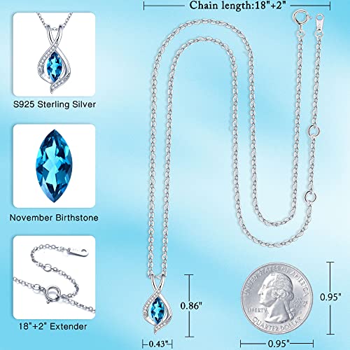 925 Sterling Silver Birthstone Necklace For Women, November Birthstone Necklace Blue Jewelry Anniversary Valentines Day Gifts For Her Mothers Day Christmas Birthday Gifts For Women Mom Wife Girlfriend Blue Topaz Necklace #TOP4