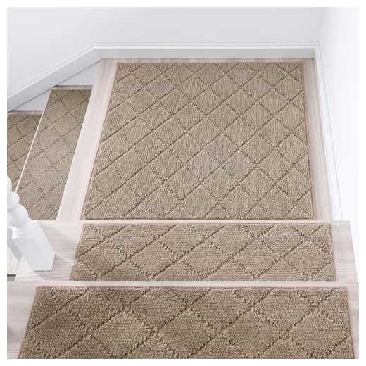 COSY HOMEER Edging Stair Treads Non-Slip Corner Indoor Stair Runners for Wooden Steps,Landing Slip Resistant Stair Rugs Mat for Kids and Dogs,100% Polyester TPE Backing,Beige,30x30 inch