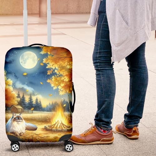 Hello Fall Ragdoll Enjoys Warm Campfire Autumn Night Bright Moon Travel Luggage Cover Cat Lover Kitten Owner Gifts Idea Suitcase Dust Protective Decor - 010084