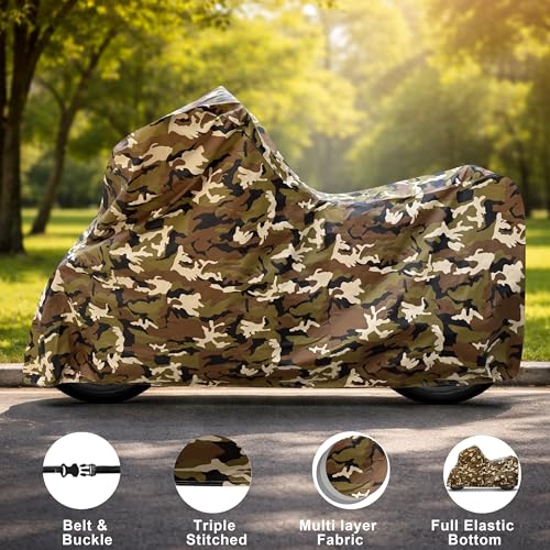 Image of Auto Hub 100% Waterproof Bike Cover, Dustproof, UV Protection Bike Cover for All Two Wheeler Bike Upto 1000cc Size -Waterproof Army Print