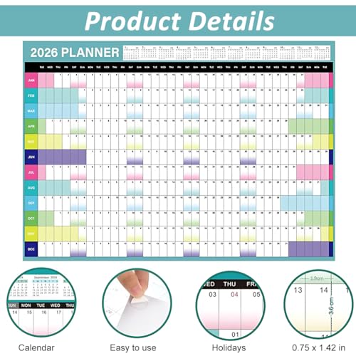 Image of 2026 Wall Calendar 29 inchx20 inch Large Yearly Planner with Stickers, 12-Month Hanging Poster Calendar for Office Home Study, Daily Schedule Organizer