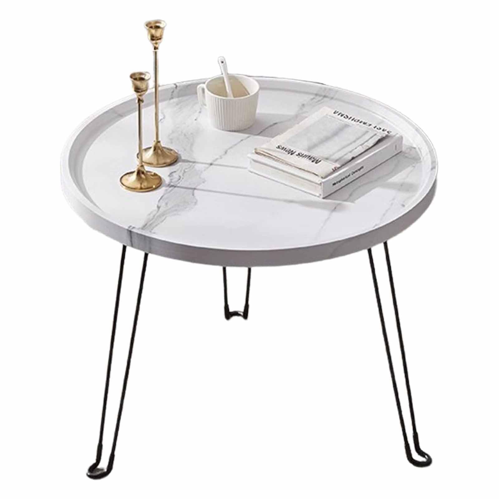 SXZenSpace Small Round Side End Table Living Room Bedroom, Nightstand, Portable Folding Metal Accent Next To Couches/Sofas Or Against A Wall,white
