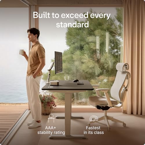 Image of Desktronic HomePro Standing Desk 48x24 - Made in Europe, Ergonomic Sit Stand Home Office Desk, Electric Height Adjustable, Dual Motor, USB & USB-C Charging, Wobble-Free, Touchscreen, 3 Memory Presets