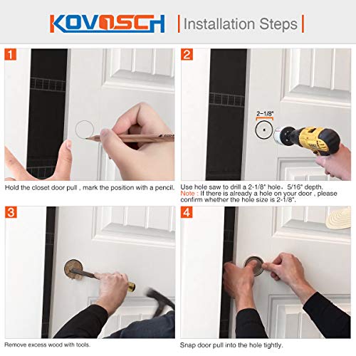 Kovosch 6 Pack Closet Door Finger Pull Black - 2-1/8” Round Sliding Finger Door Pull, Easy Snap-In Installation #TOP5