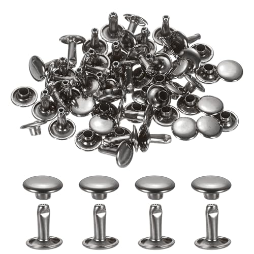 uxcell 120Set Leather Rivets, 9mm Double Cap Rivet Tubular Metal Studs Repairs Decoration Craft Accessories for Repair Decorate Leather Craft Belt Bag Shoes Purse Belts, Metallic Black
