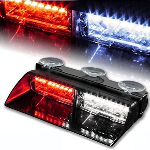 12V Law Enforcement Emergency Car Strobe Lights, Linkitom 16 LED Hazard Warning Beacon Lights for Vehicle Interior Roof/Dashboard/Visor/Front Windshield with Suction (Red&White) - Thumbnail 4