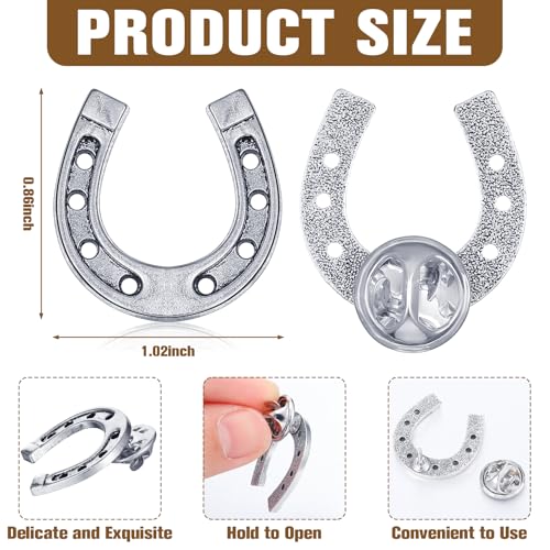 Yinkin 50 Pcs Cowboy Western Lapel Pin Men Women Lucky Horseshoe Lapel Pin Vintage Metal Horseshoe Cowgirl Backpack Party (Silver)2